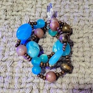 Women's Blue and Brown Chunky Beaded Stretchy Bracelet Set of 3
